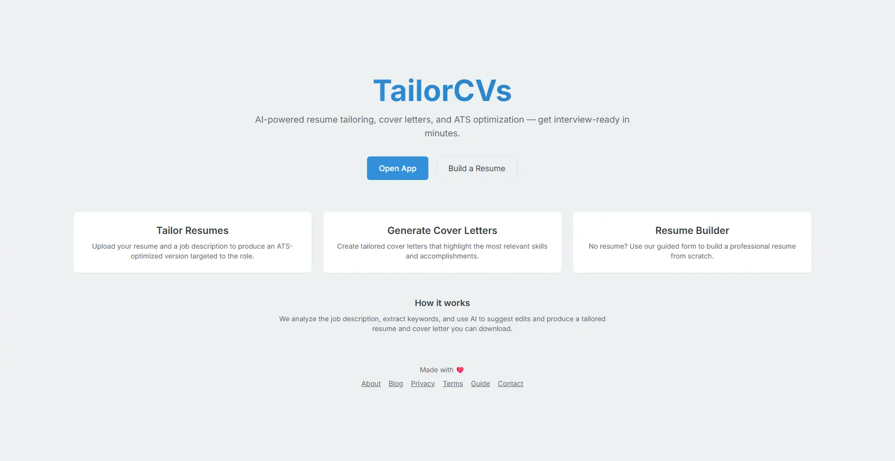 A resume-building service website offering customizable CV templates.