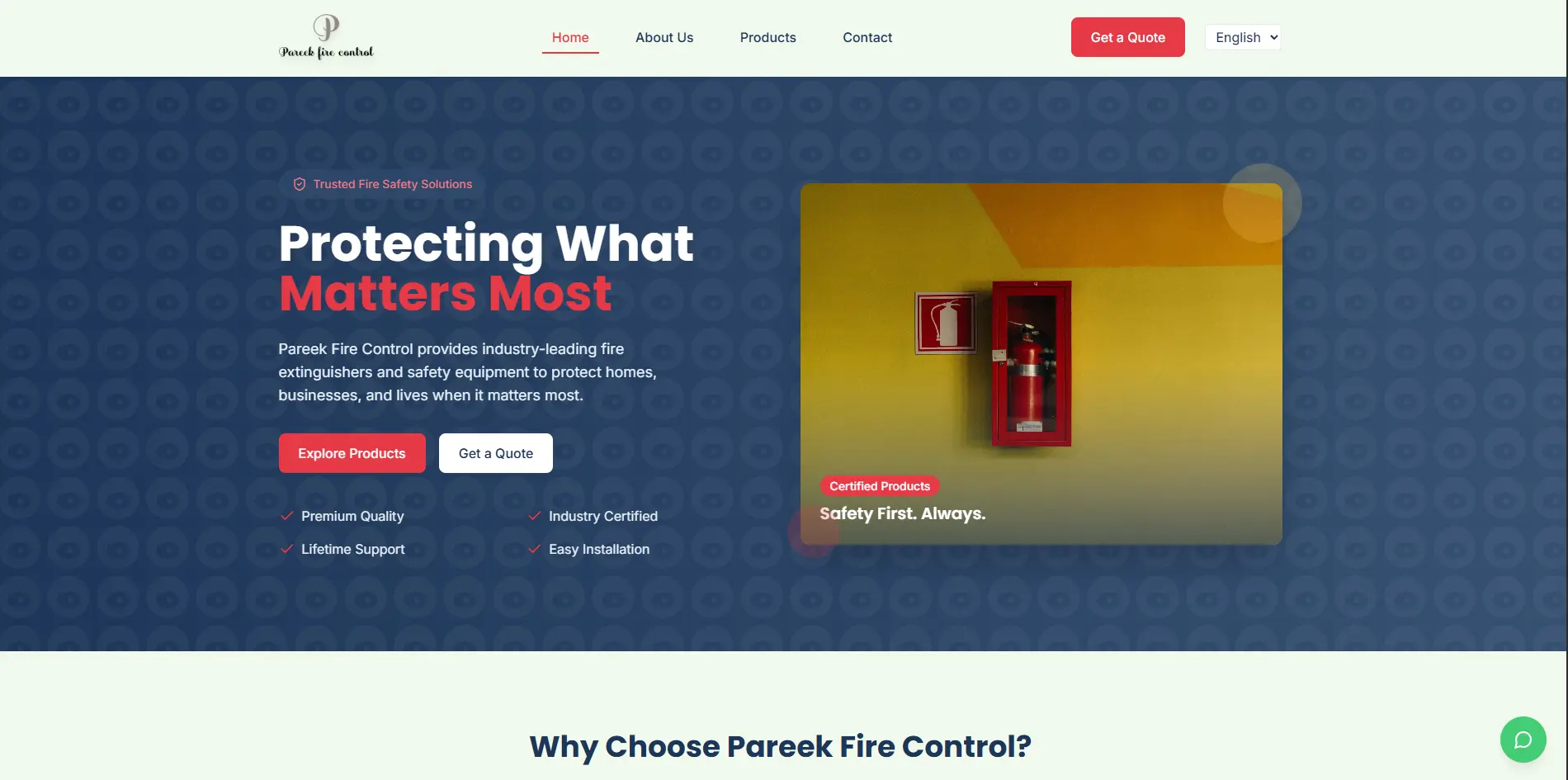Website for a fire safety equipment company.